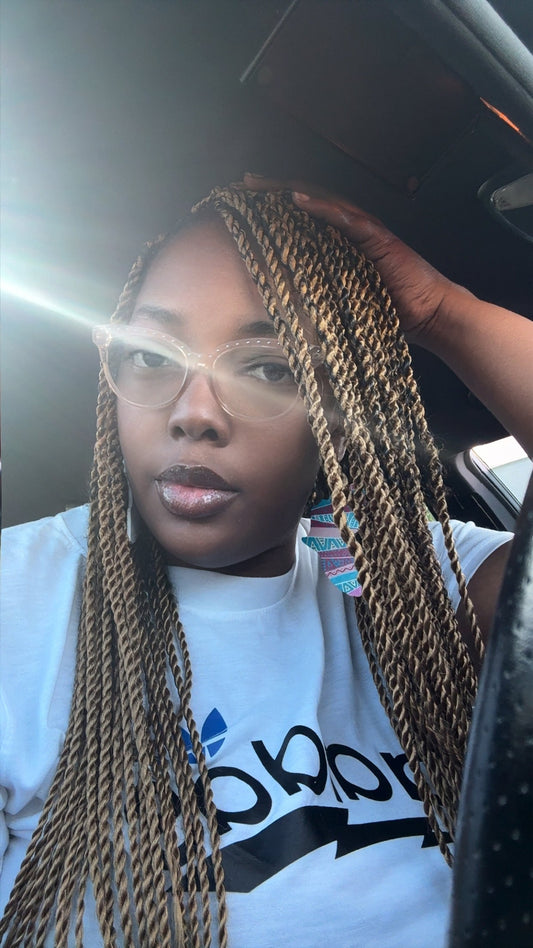 Light brown Senegalese twists as a protective style for natural hair